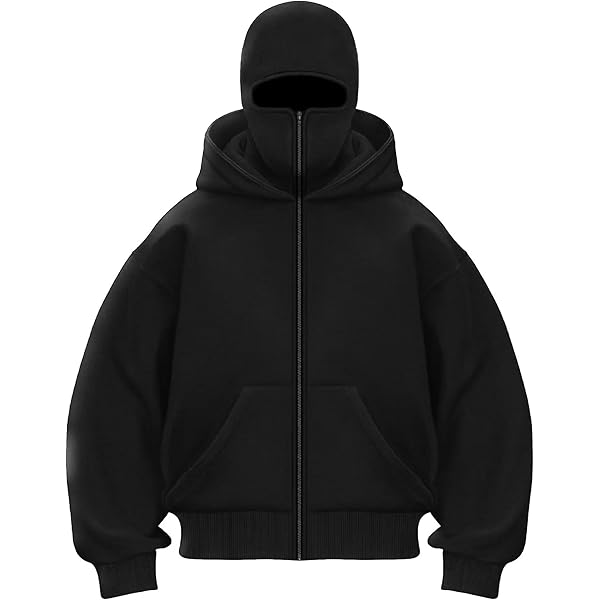 Chaos World Mens Balaclava Hoodie Double Hooded Zip Jacket Spring